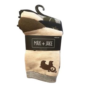 NWT Max Jake Socks Set 3 Brown Bears Campfire Trees Wilderness Brown Kids 9-1
